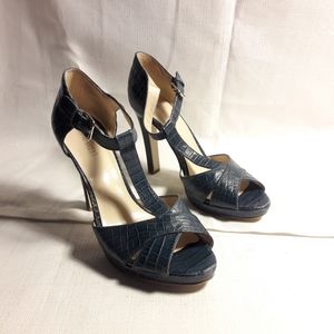 Nine West Women’s Pumps Blue Gator Peep Toe Heels